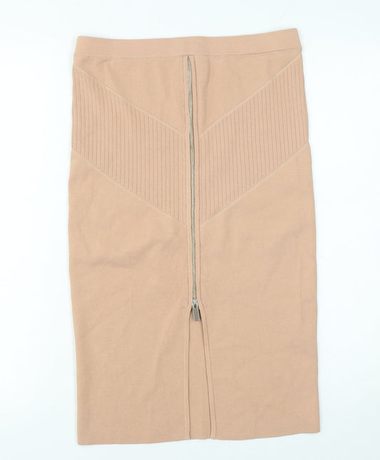 River Island Women Beige Knit Pencil Skirt UK 12 High Waist Zip