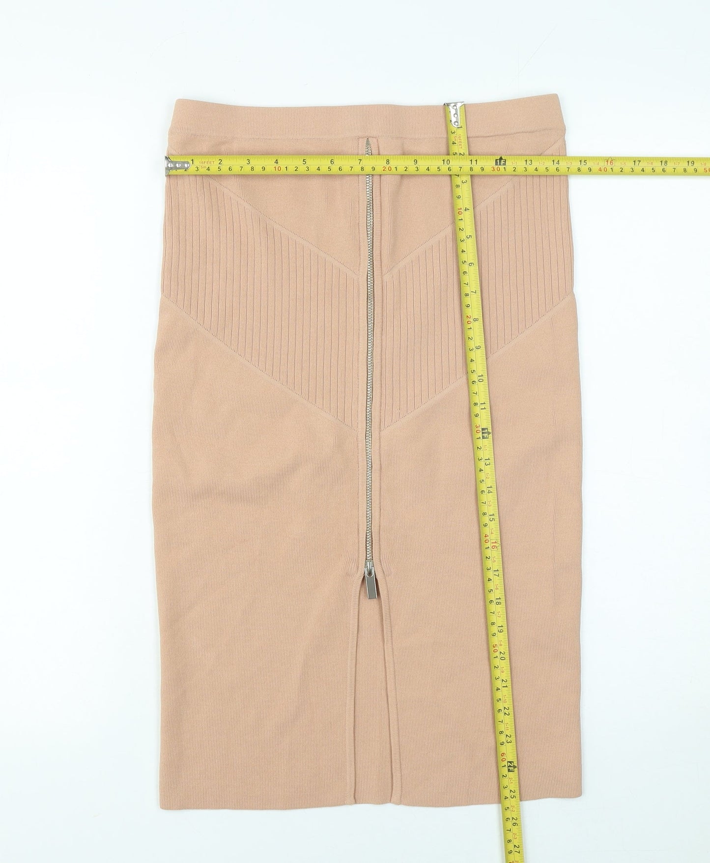 River Island Women Beige Knit Pencil Skirt UK 12 High Waist Zip