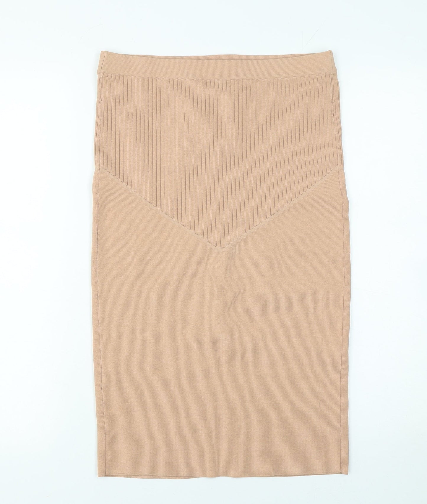 River Island Women Beige Knit Pencil Skirt UK 12 High Waist Zip