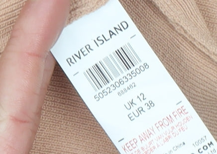 River Island Women Beige Knit Pencil Skirt UK 12 High Waist Zip
