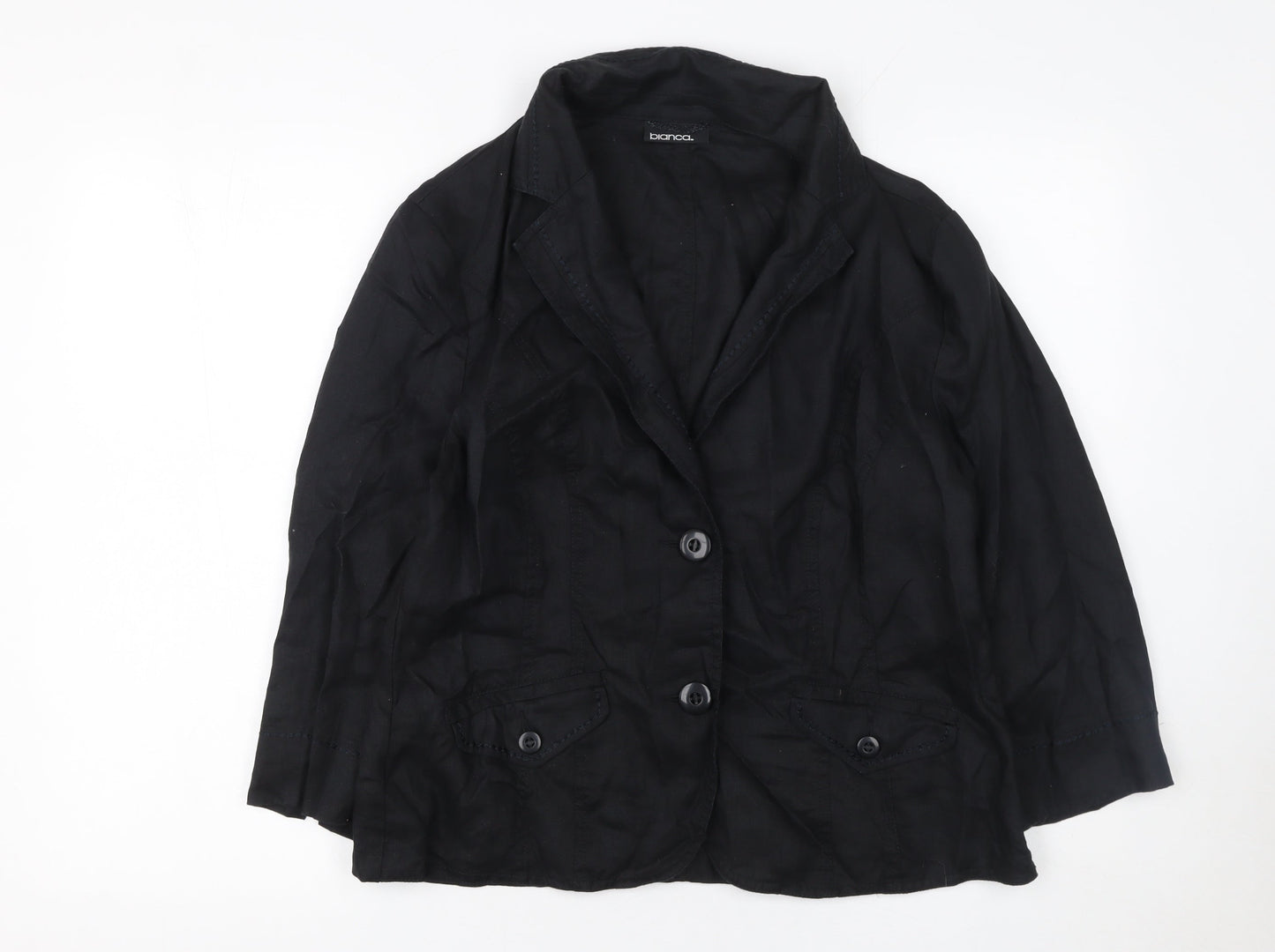 Bianca Women's Black Linen Blazer UK 14 Tailored Single Breasted Jacket