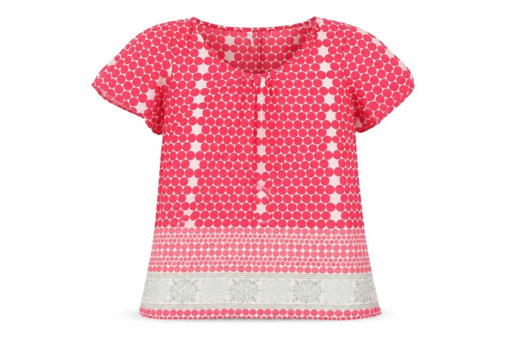 ZE-ZE Women's Pink Polka Dot Cotton Tunic Blouse M Short Sleeve