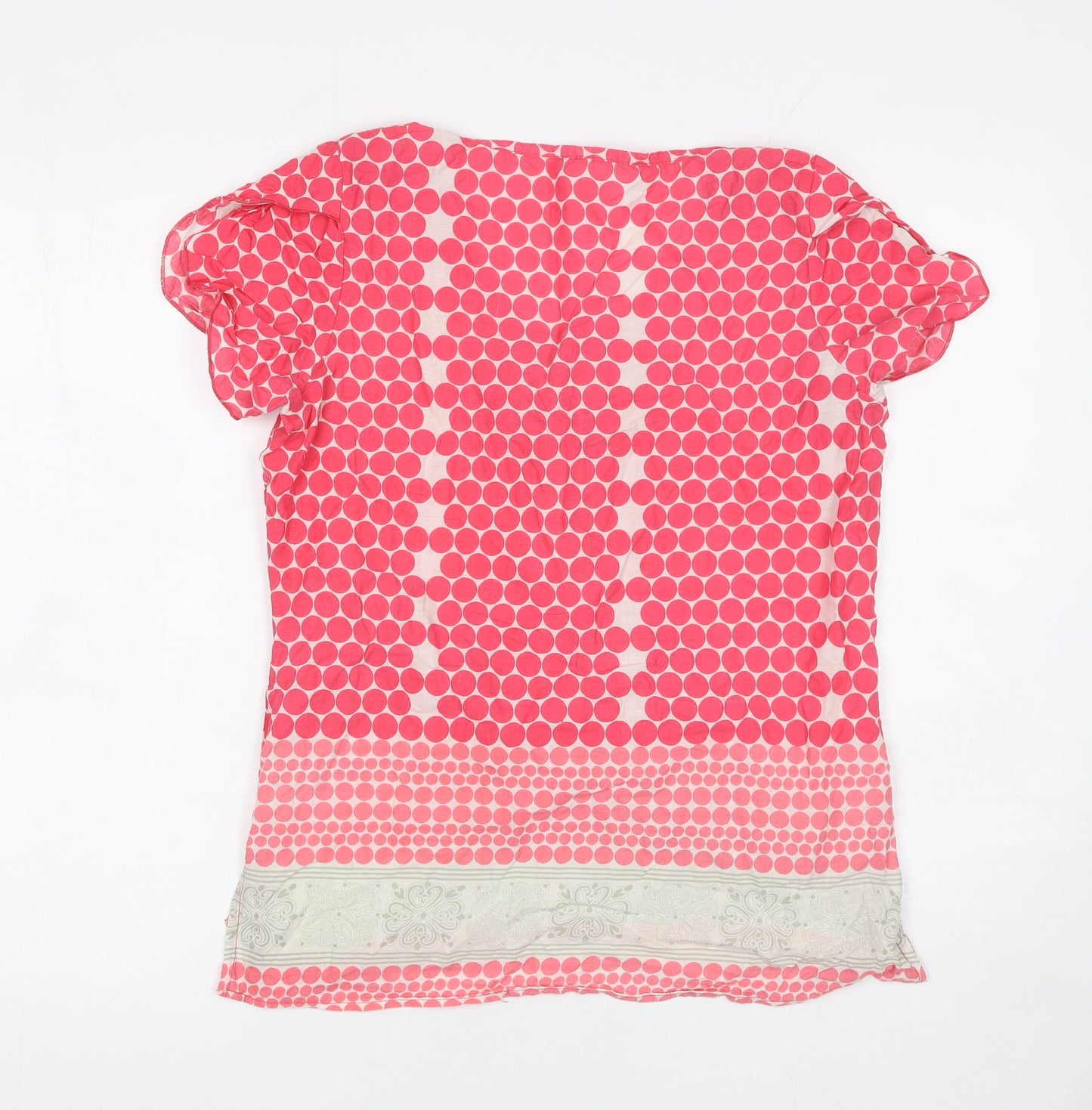 ZE-ZE Women's Pink Polka Dot Cotton Tunic Blouse M Short Sleeve