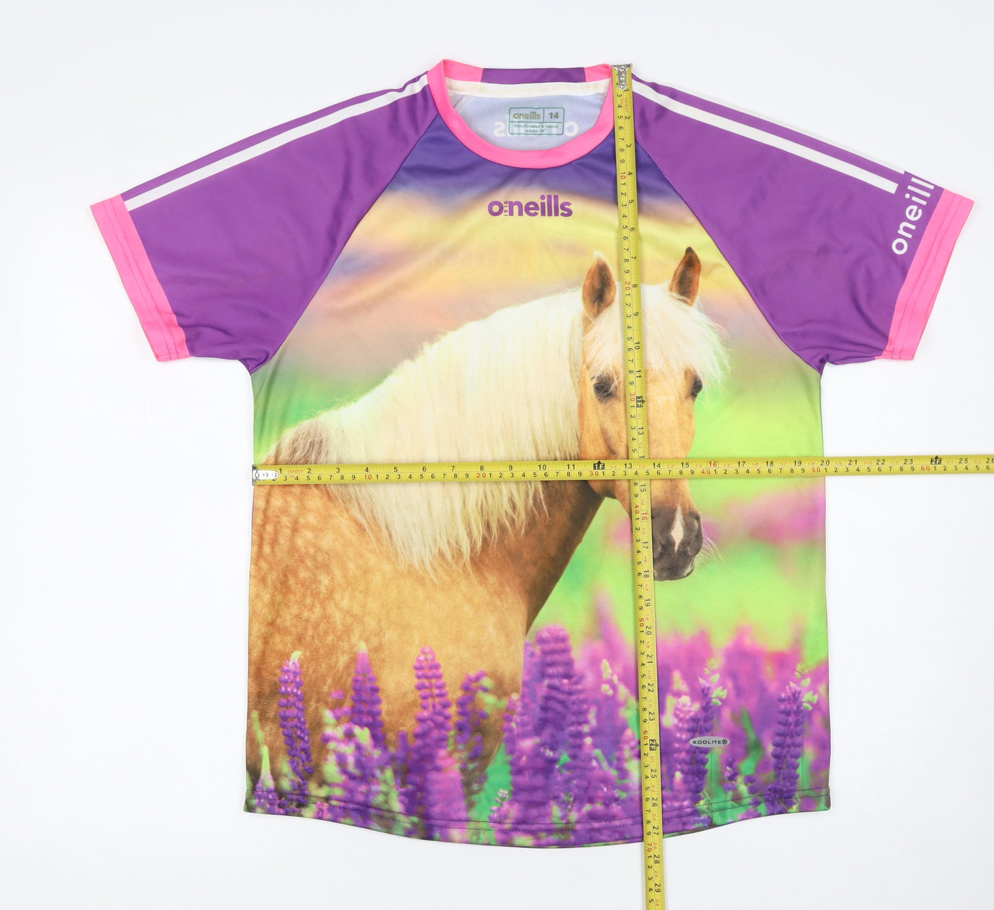 O'Neills Women's Purple Horse Print Koolite Polyester T-Shirt Size 14
