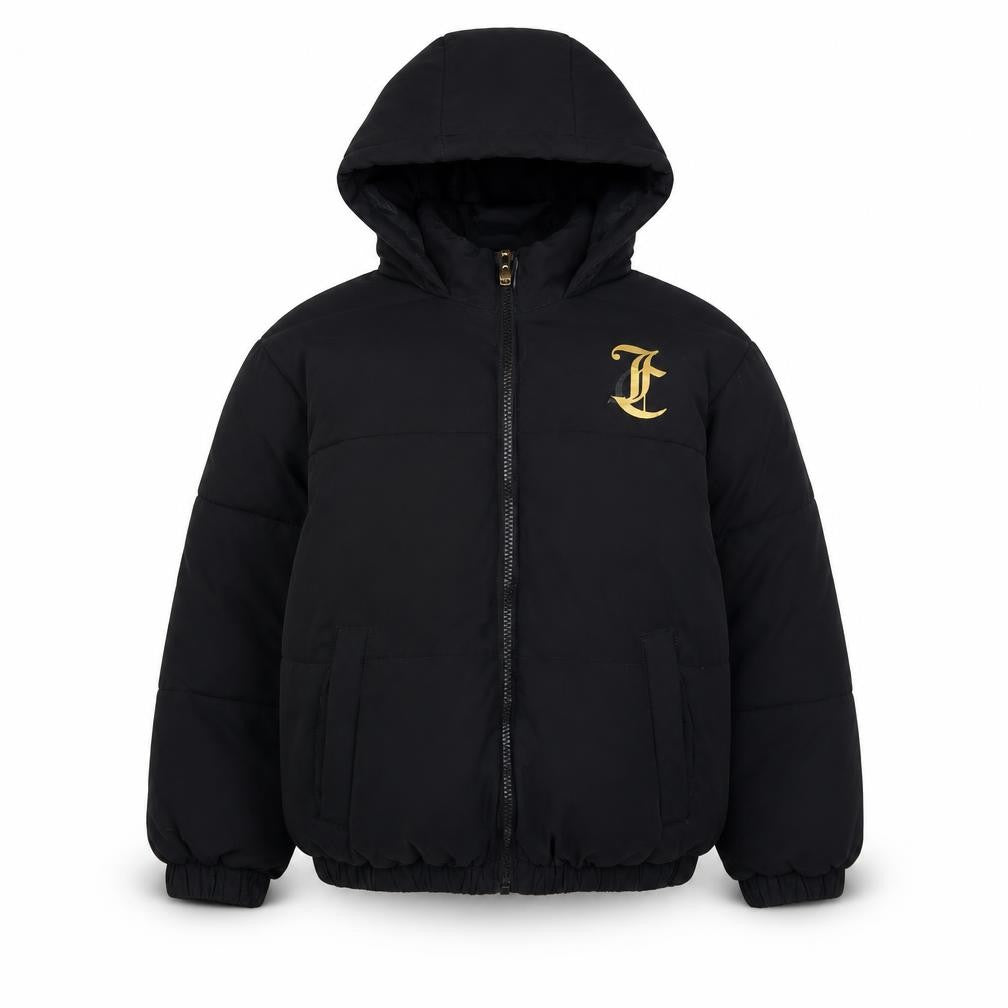 Juicy Couture Girls Black Hooded Puffer Jacket 8 Years Winter Full Zip Logo