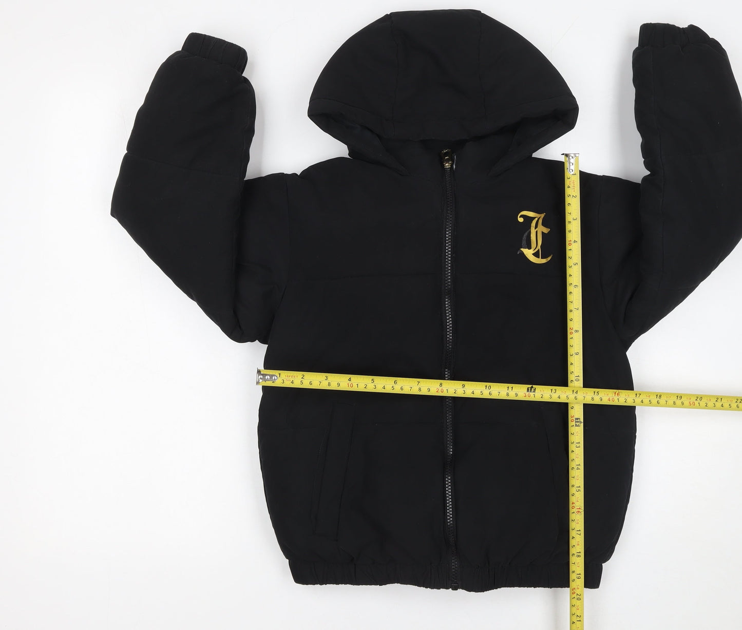 Juicy Couture Girls Black Hooded Puffer Jacket 8 Years Winter Full Zip Logo