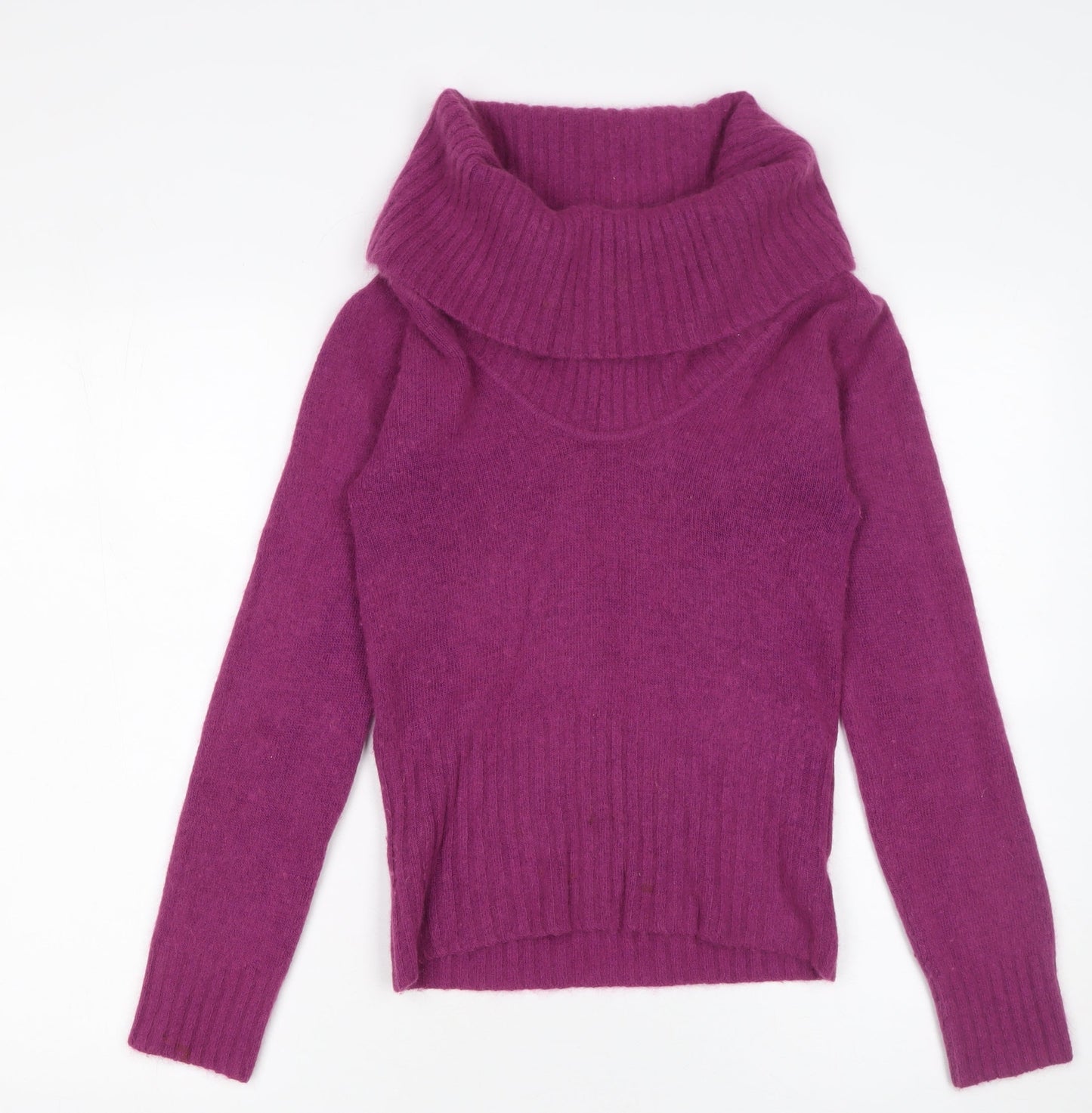 Meily Women Fuchsia Cowl Neck Angora Wool Jumper Size S
