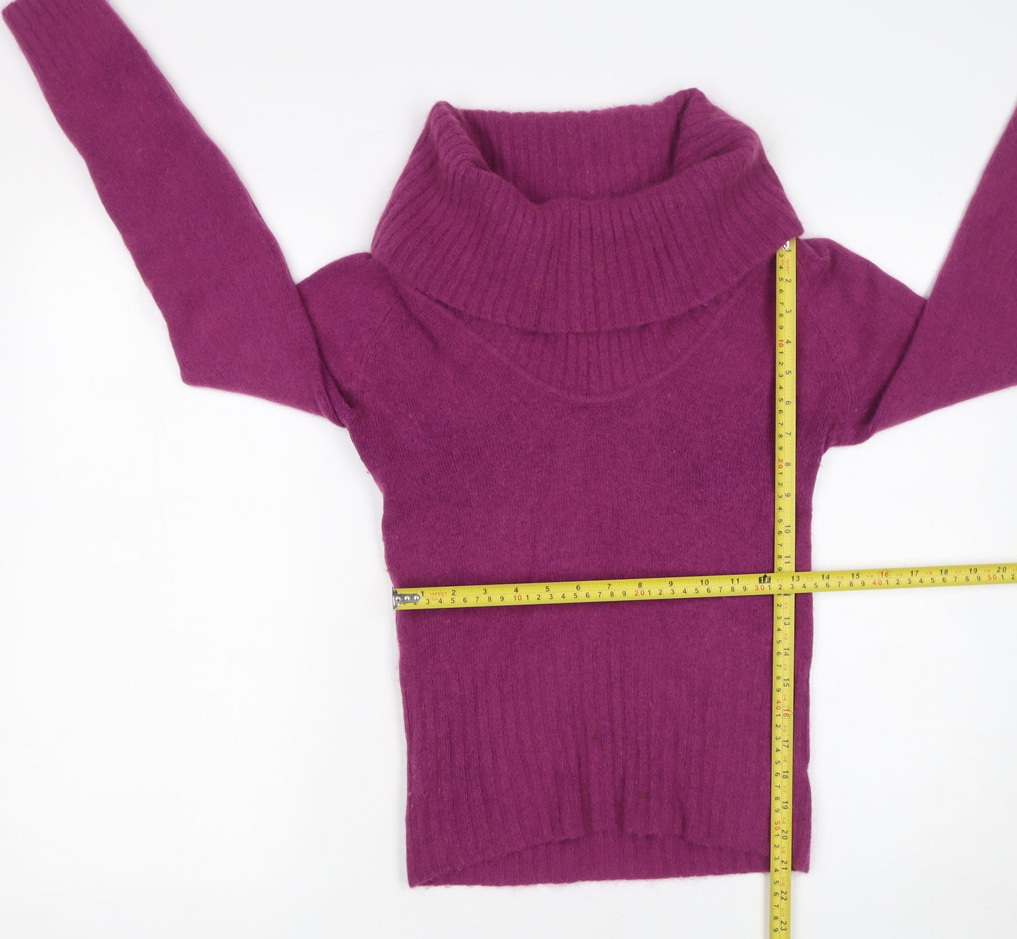 Meily Women Fuchsia Cowl Neck Angora Wool Jumper Size S