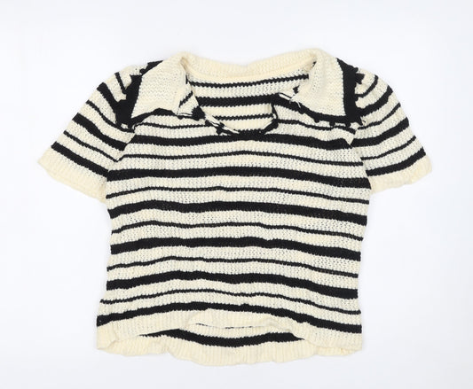 Anewsta Women's Black Stripe Collared Knit Jumper Size 14