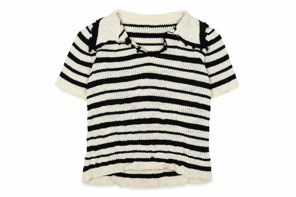 Anewsta Women's Black Stripe Collared Knit Jumper Size 14