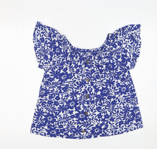 F&F Women Blue Floral Off Shoulder Cotton Blouse UK 8