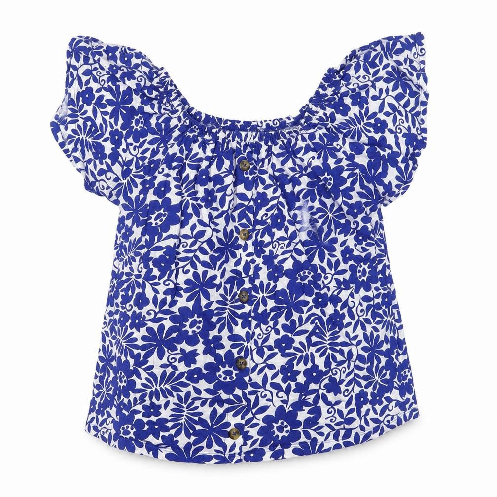 F&F Women Blue Floral Off Shoulder Cotton Blouse UK 8