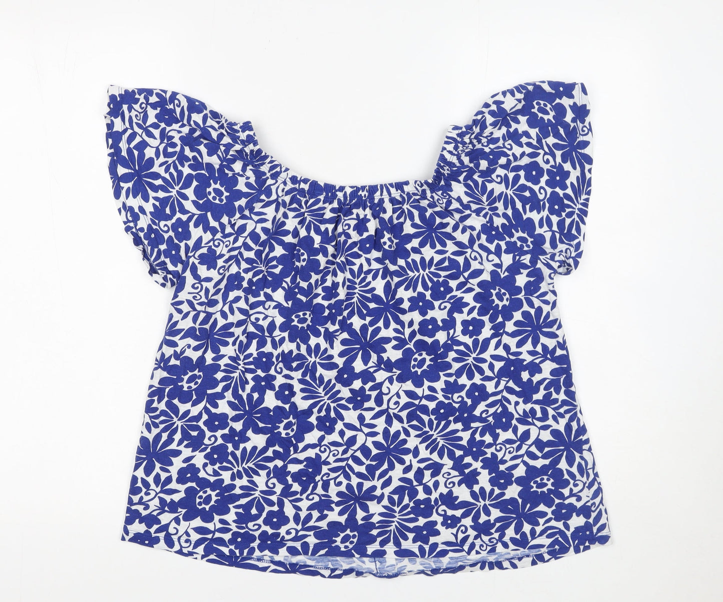 F&F Women Blue Floral Off Shoulder Cotton Blouse UK 8
