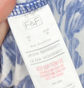 F&F Women Blue Floral Off Shoulder Cotton Blouse UK 8
