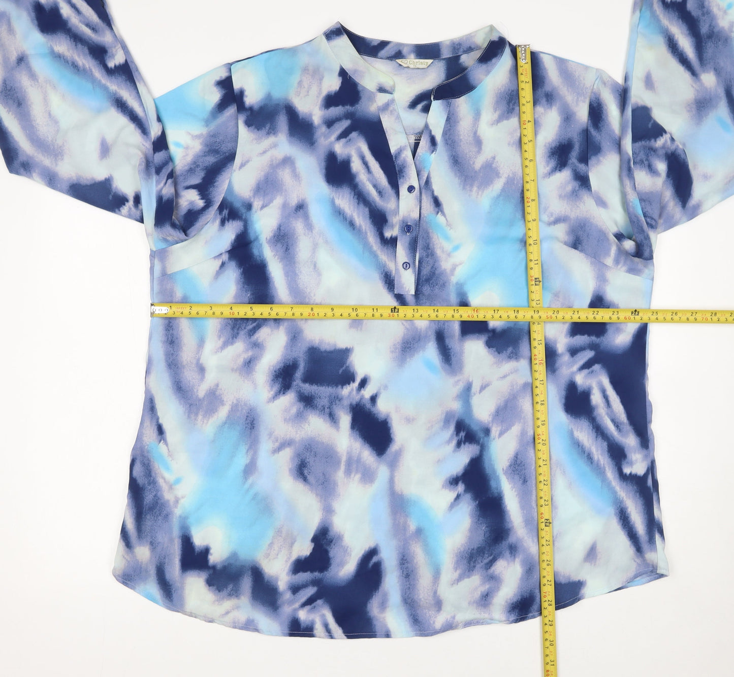 Christy Women Blue Abstract Tunic Blouse 3/4 Sleeve Size 18