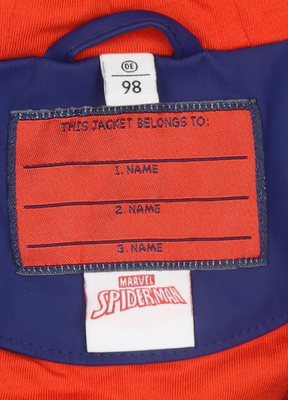 Brand and care label for Marvel boys’ blue spider-man hooded waterproof rain coat jacket 2-3 years