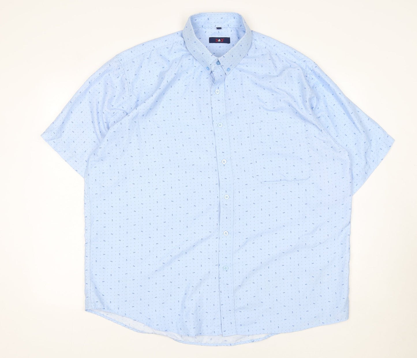 J&J Men’s Light Blue 2XL Short Sleeve Button-Up Cotton Blend Shirt