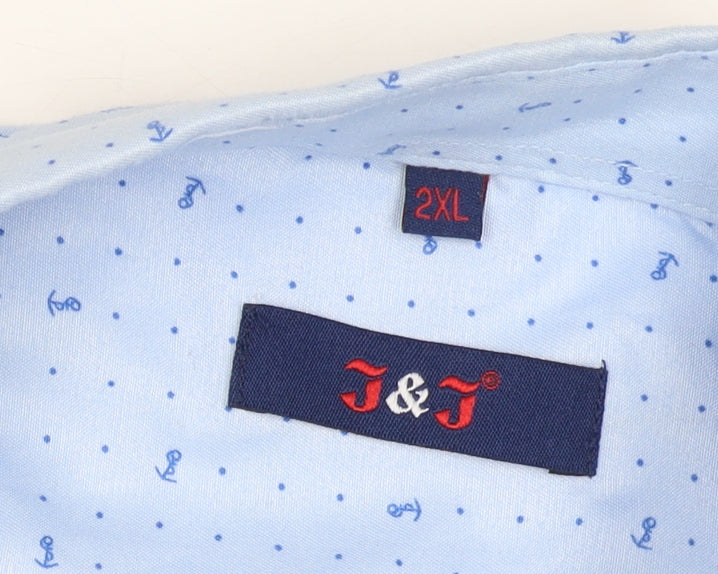 J&J Men’s Light Blue 2XL Short Sleeve Button-Up Cotton Blend Shirt