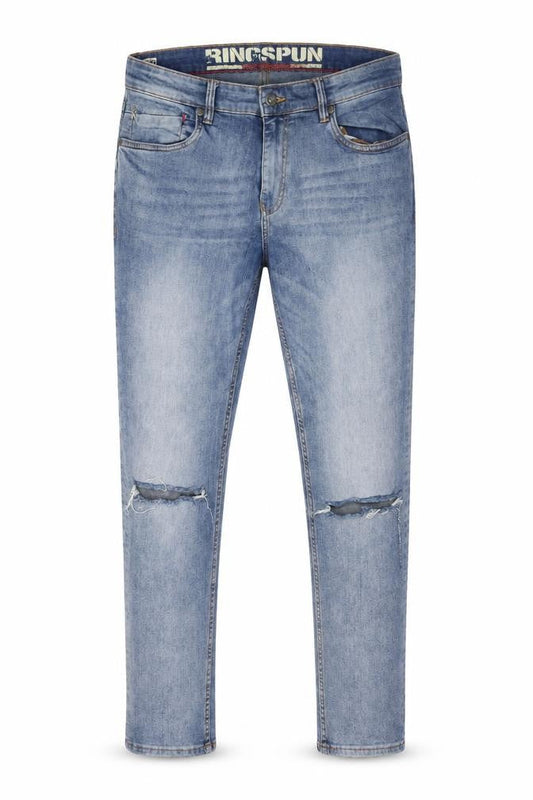 Ringspun Men's Blue Skinny Distressed Stretch Denim Jeans W36 L32
