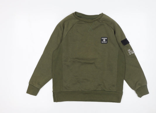 Primark Boys Green Pullover Sweatshirt 9-10 Years Crew Neck Graphic Print