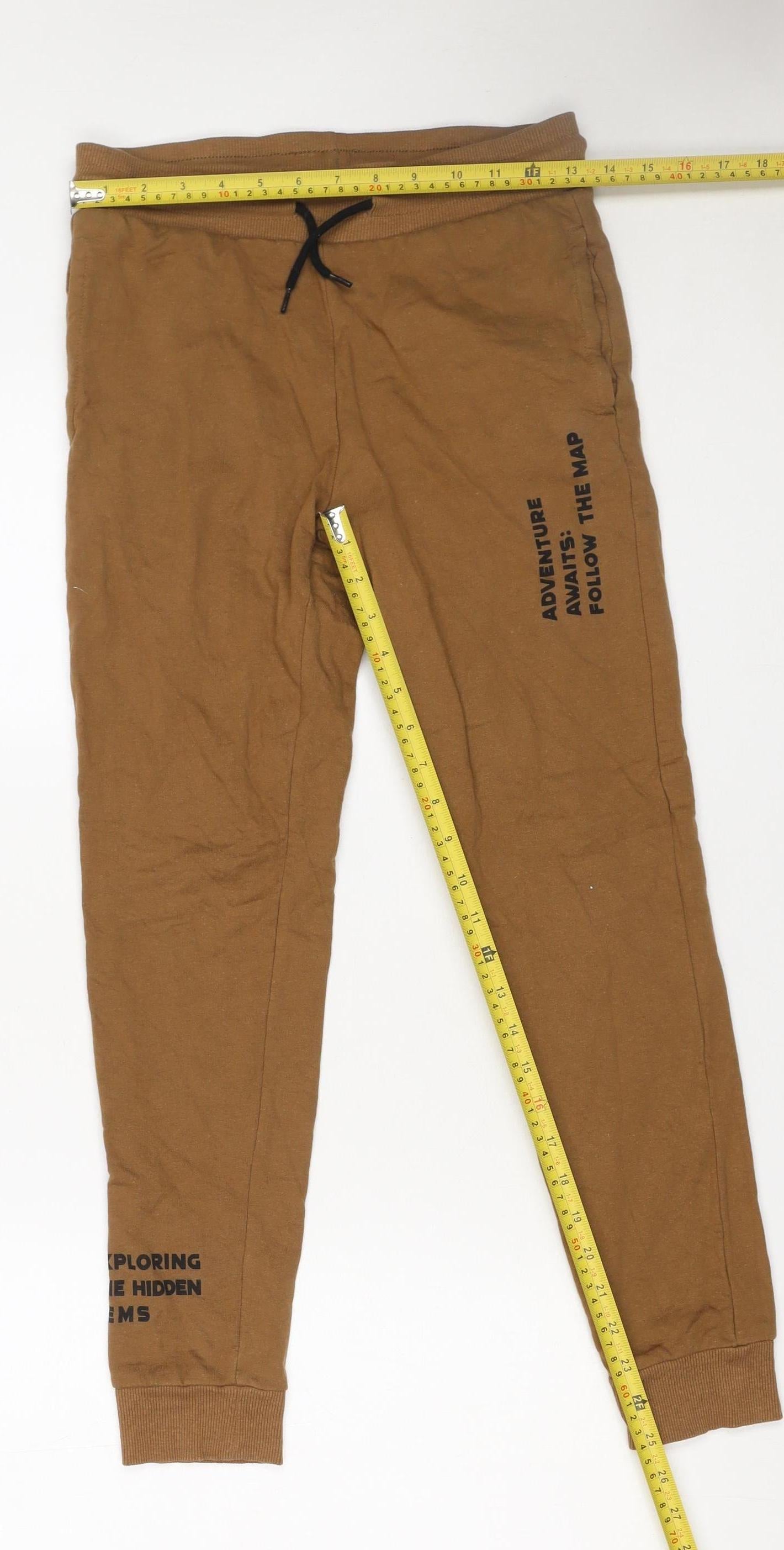Destination Boys Brown 12 Years Jogger Trousers 100% Cotton Fleece Pants