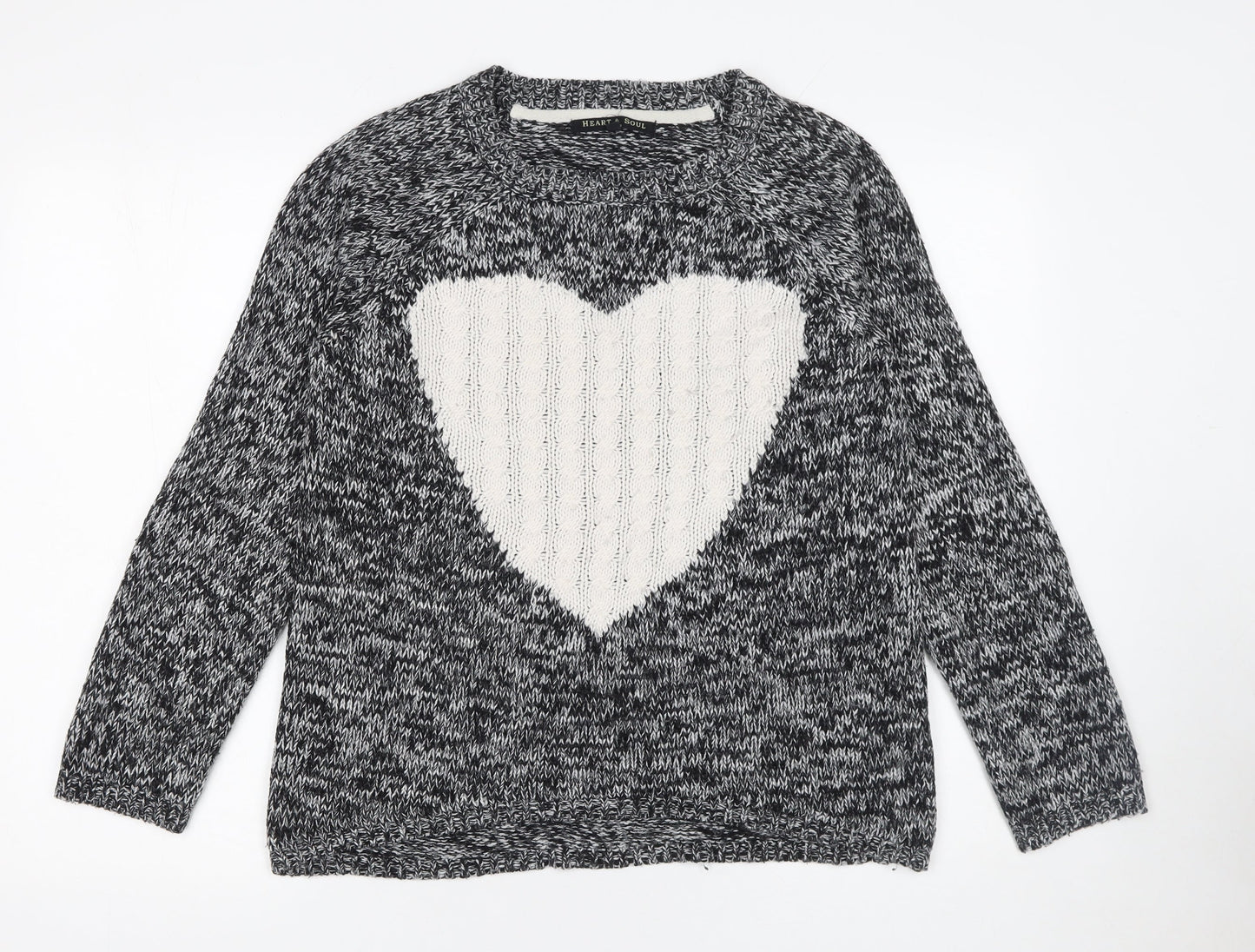 Heart & Soul Women's Black White Heart Knit Jumper Size 12