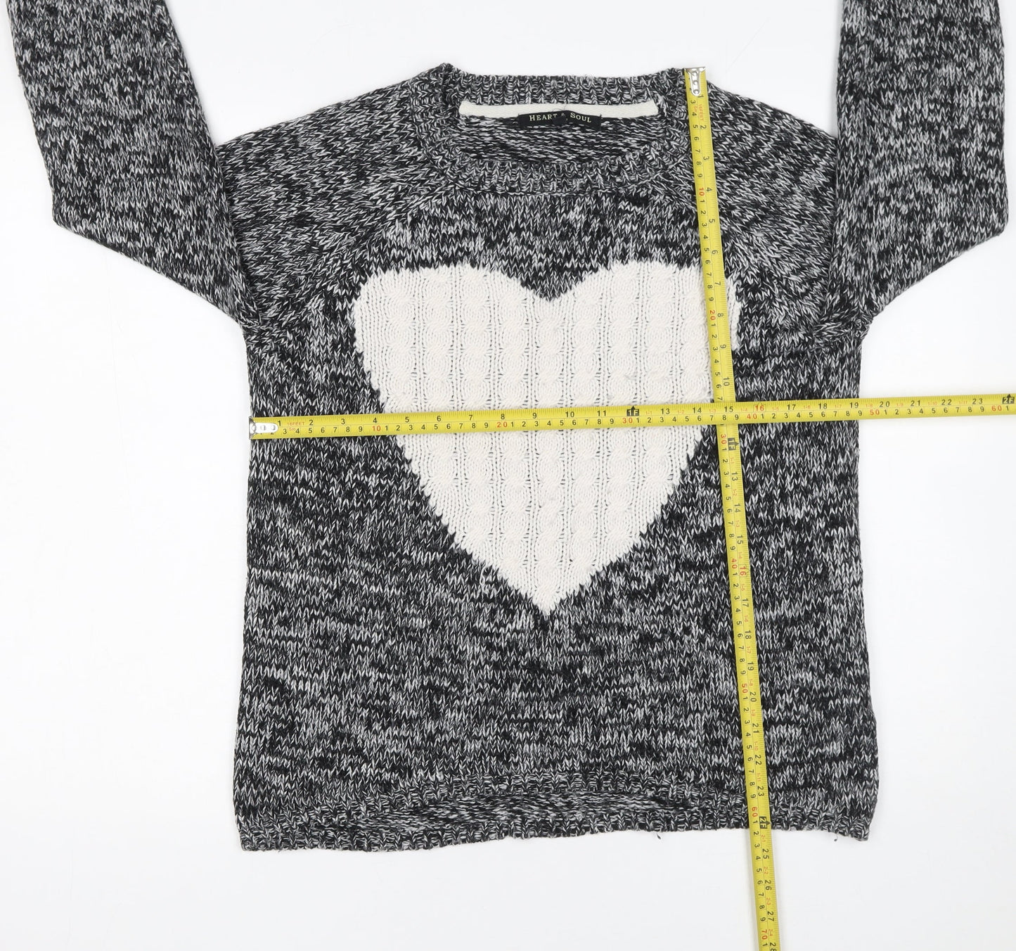 Heart & Soul Women's Black White Heart Knit Jumper Size 12