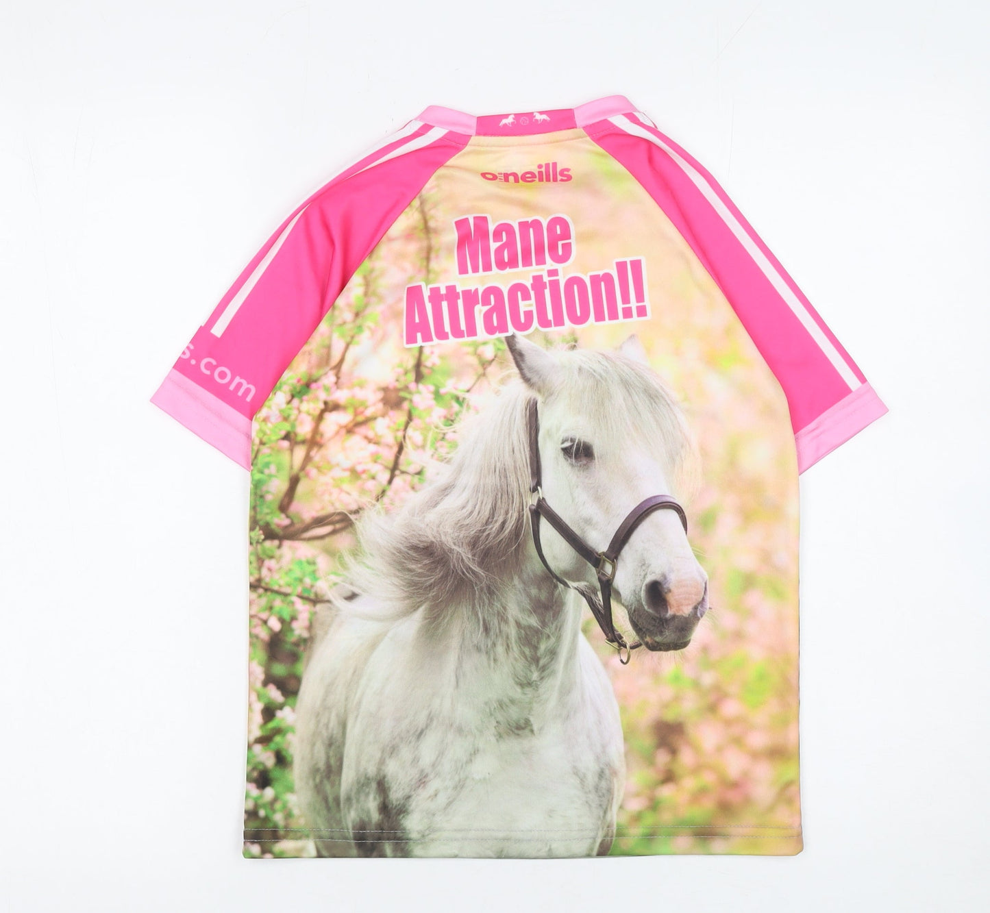 O'Neills Girls Pink Horse Print T-Shirt 9-10 Years Lightweight Activewear Top
