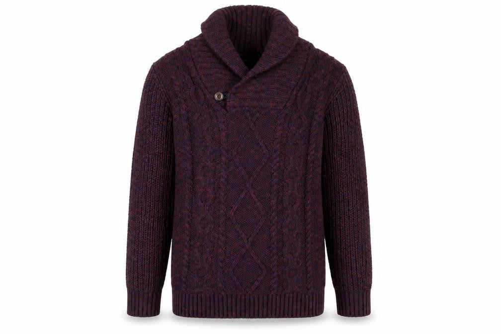 St. Bernard for Dunnes Stores Boys Burgundy Cable-Knit Shawl Collar Jumper Age 10-11