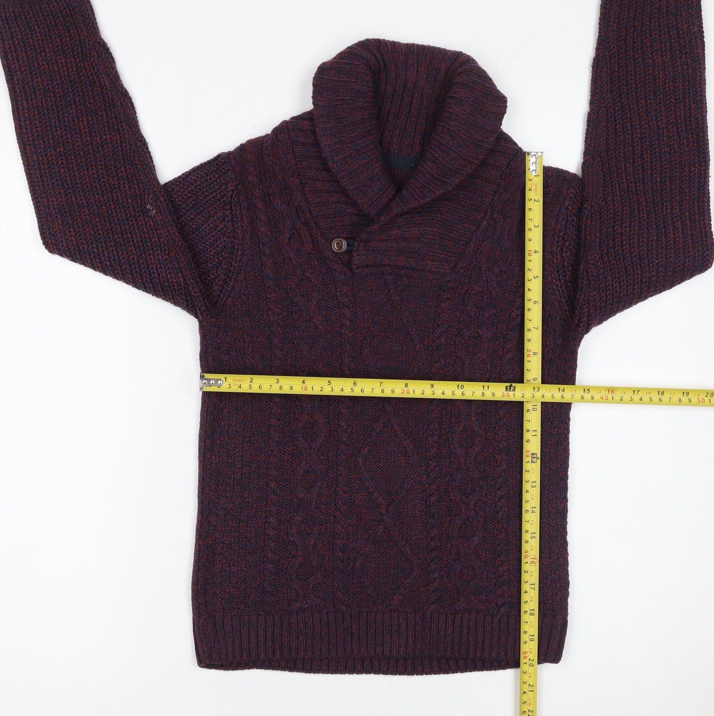 St. Bernard for Dunnes Stores Boys Burgundy Cable-Knit Shawl Collar Jumper Age 10-11