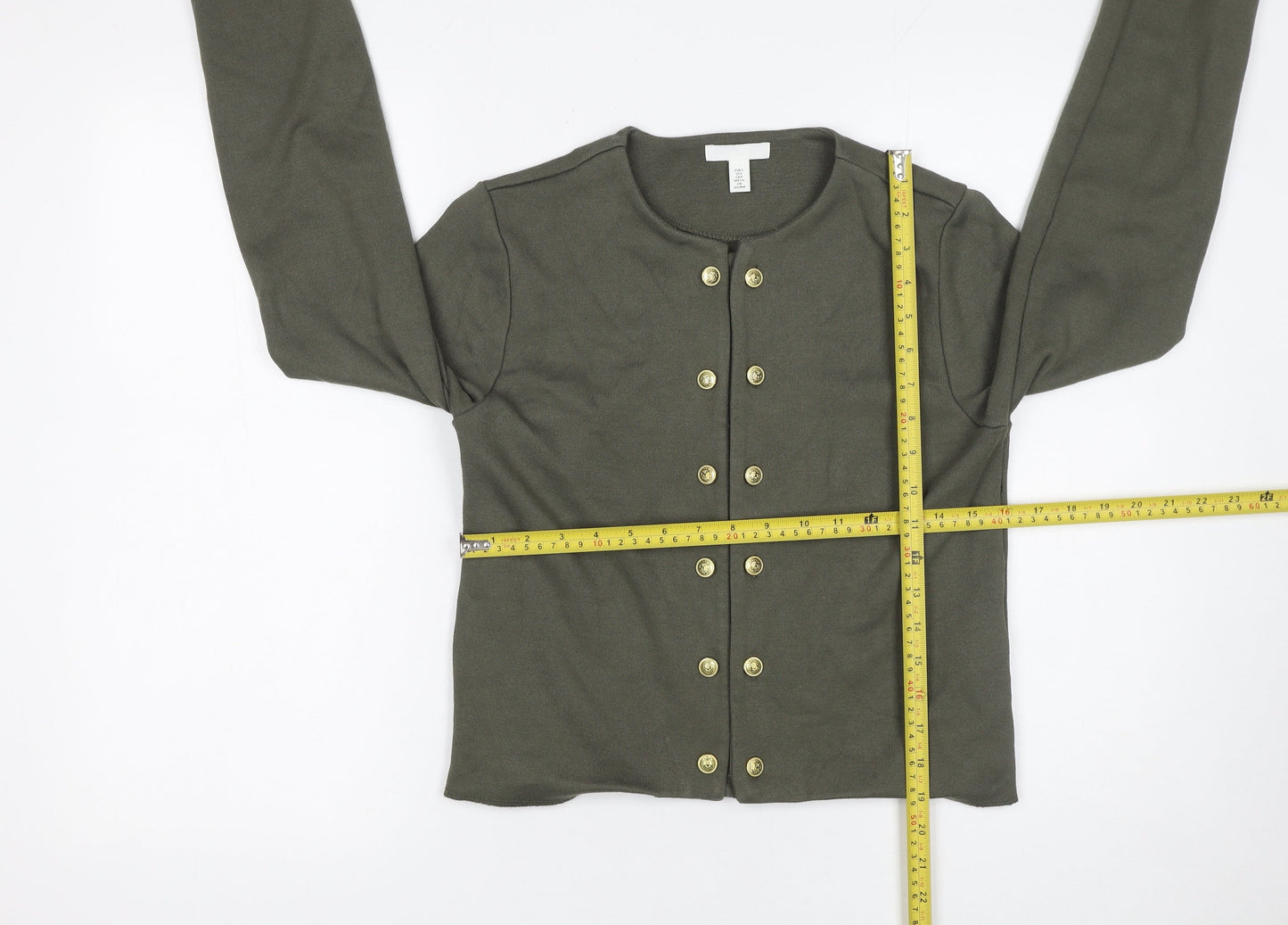 H&M Womens Khaki Green Cardigan Button Front Long Sleeve Size S