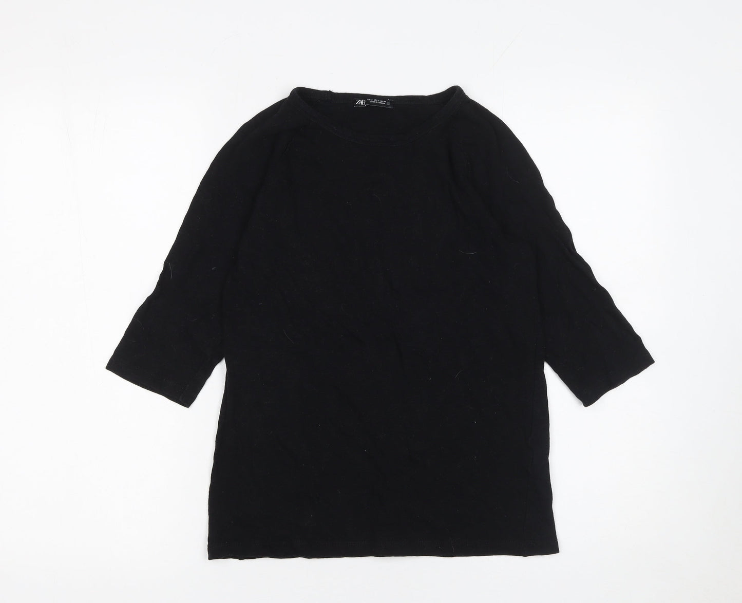 Zara Women Black 3/4 Sleeve Basic Cotton T-Shirt Size S