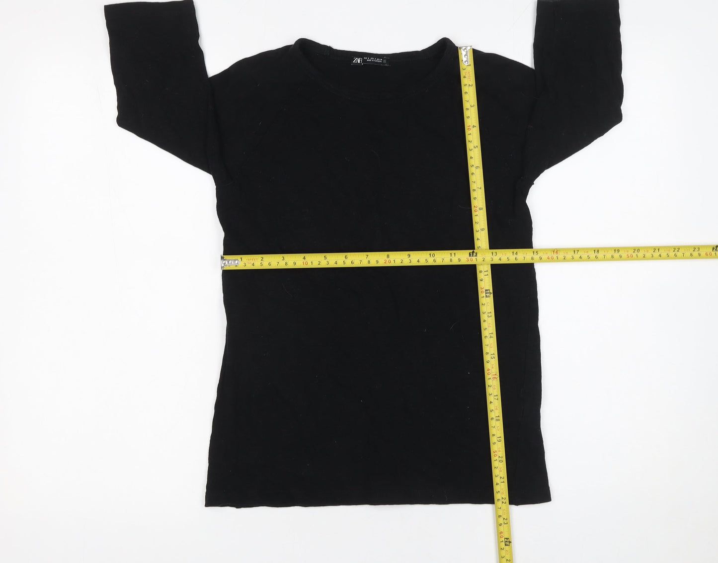 Zara Women Black 3/4 Sleeve Basic Cotton T-Shirt Size S