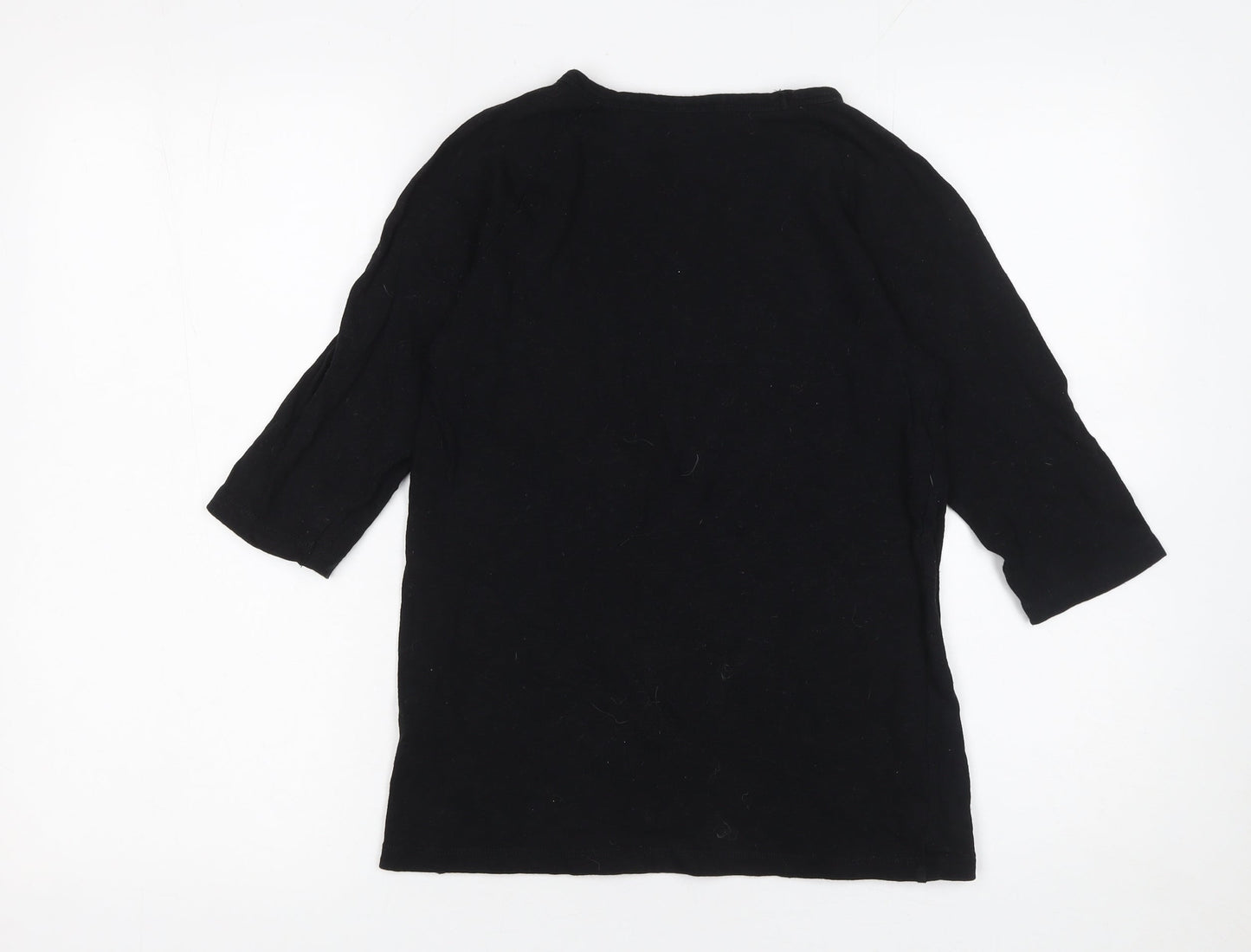 Zara Women Black 3/4 Sleeve Basic Cotton T-Shirt Size S