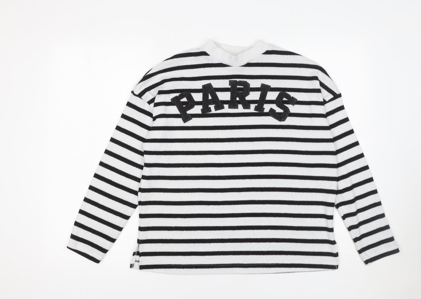 F&F Women’s Black White Striped Paris Jumper Size S Long Sleeve