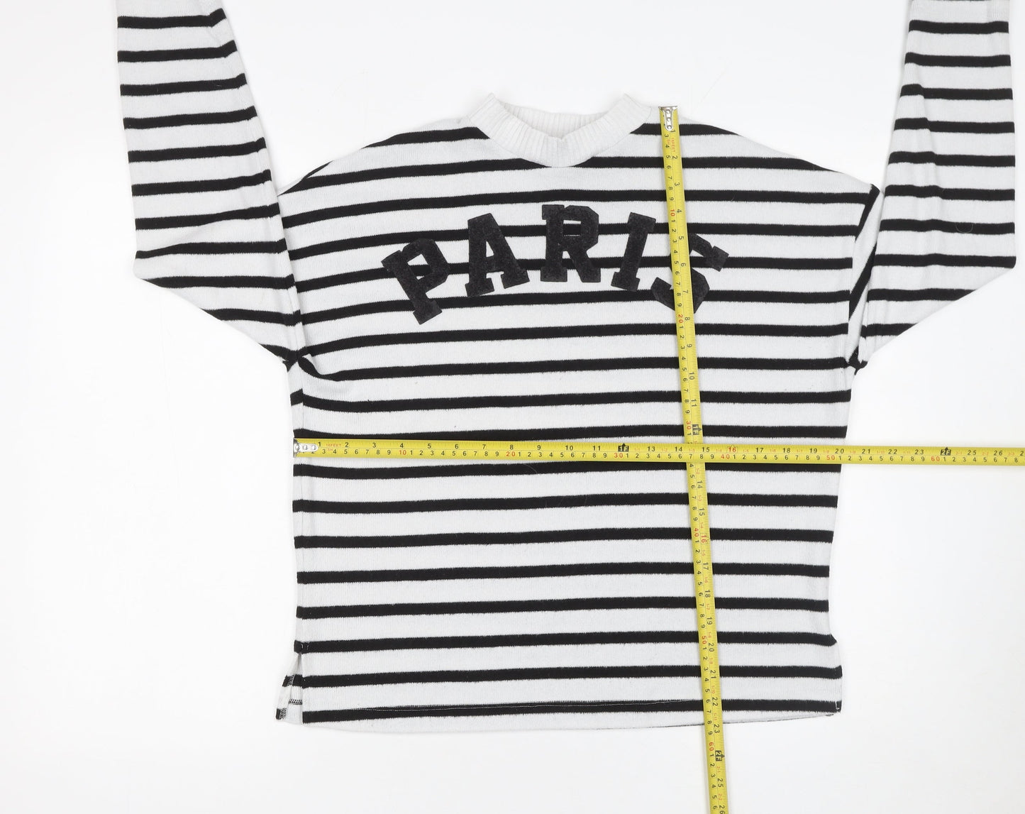 F&F Women’s Black White Striped Paris Jumper Size S Long Sleeve