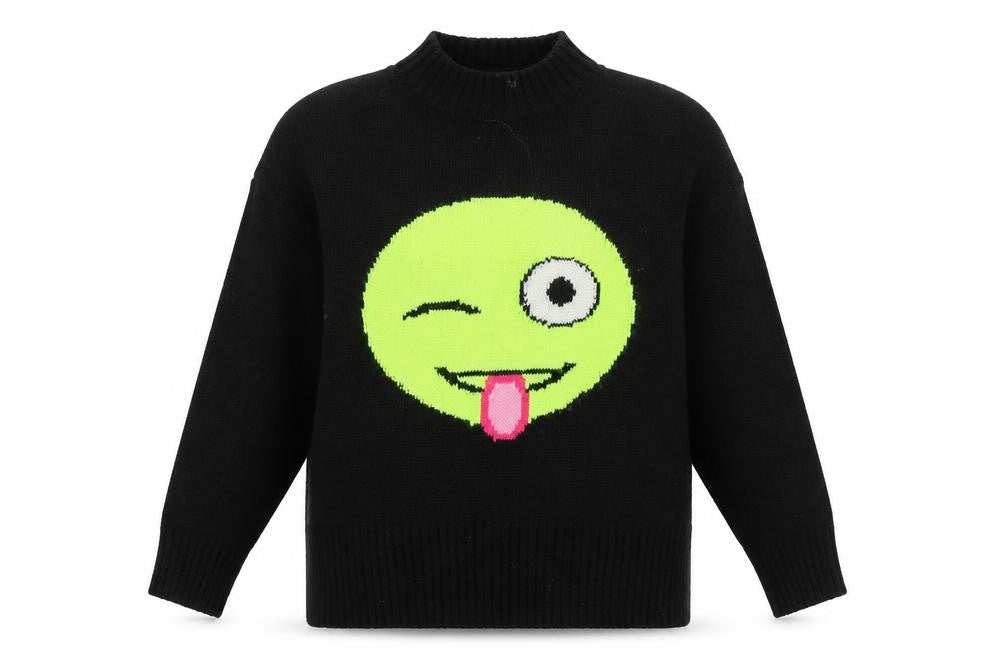 KAOS Jeans Womens Black Mock Neck Funny Face Pullover Jumper Size S