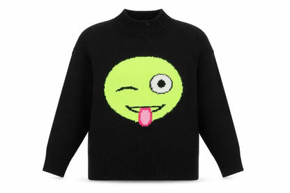 KAOS Jeans Womens Black Mock Neck Funny Face Pullover Jumper Size S