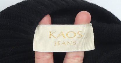 KAOS Jeans Womens Black Mock Neck Funny Face Pullover Jumper Size S
