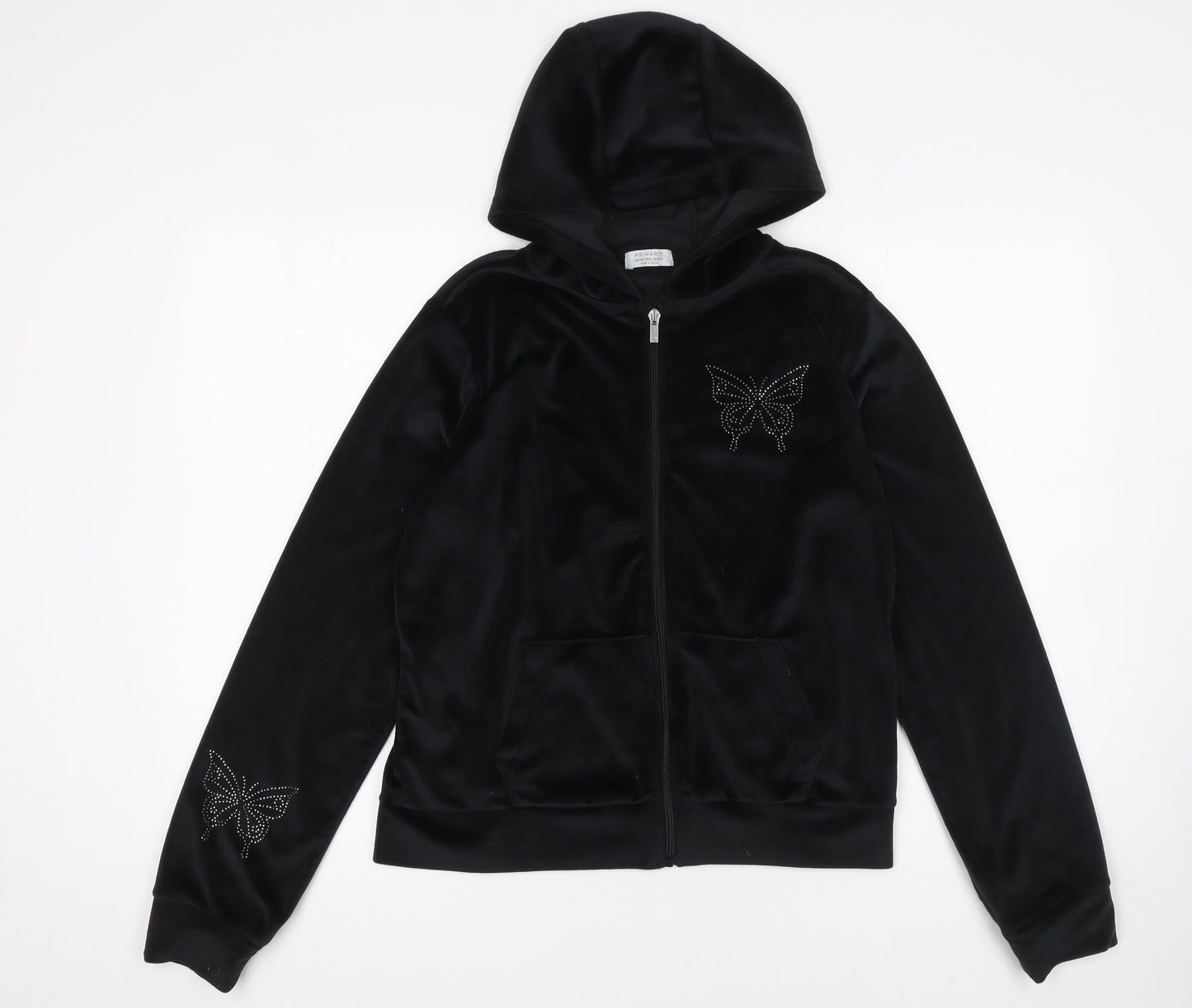 Primark Girls Black Velour Full Zip Butterfly Hoodie 14-15 Years
