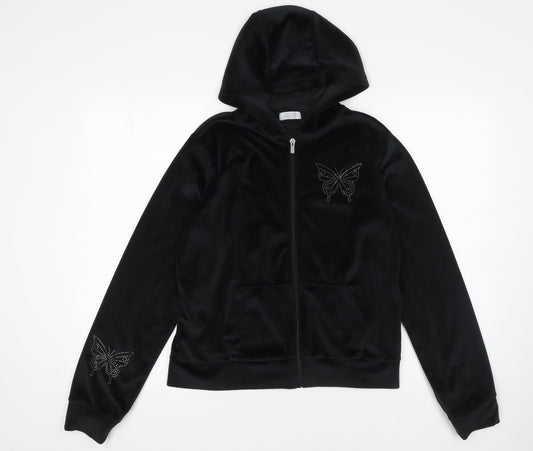 Primark Girls Black Velour Full Zip Butterfly Hoodie 14-15 Years