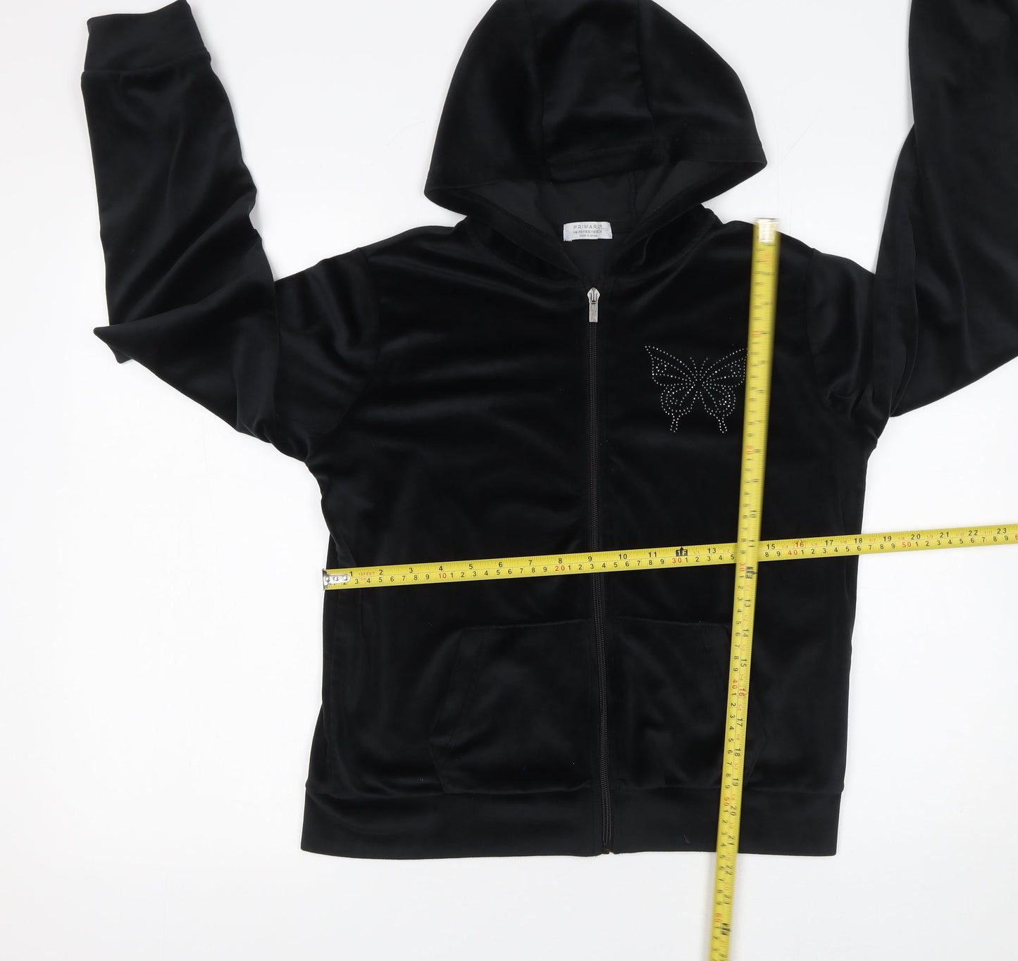 Primark Girls Black Velour Full Zip Butterfly Hoodie 14-15 Years