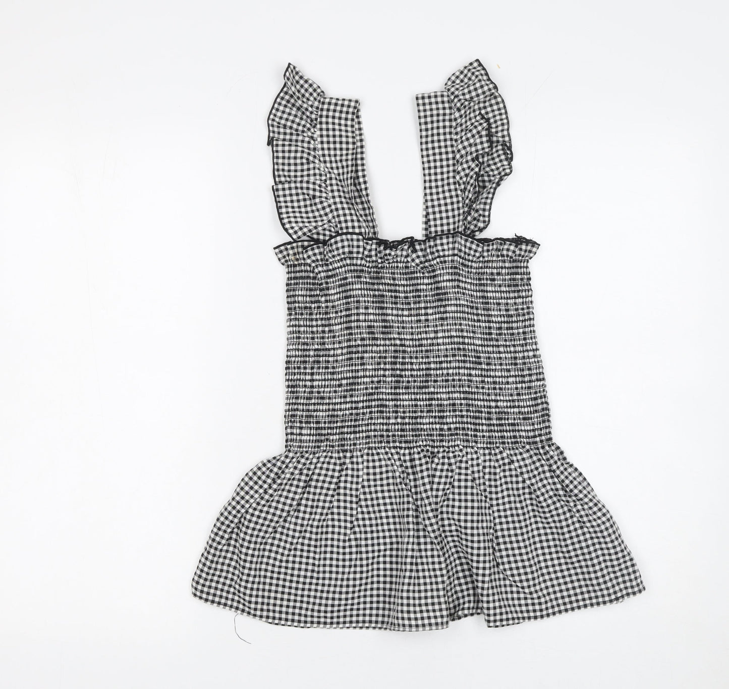 Cameo Rose Womens Black Gingham Sleeveless Smocked Peplum Top Size S