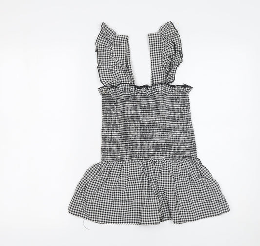 Cameo Rose Womens Black Gingham Sleeveless Smocked Peplum Top Size S