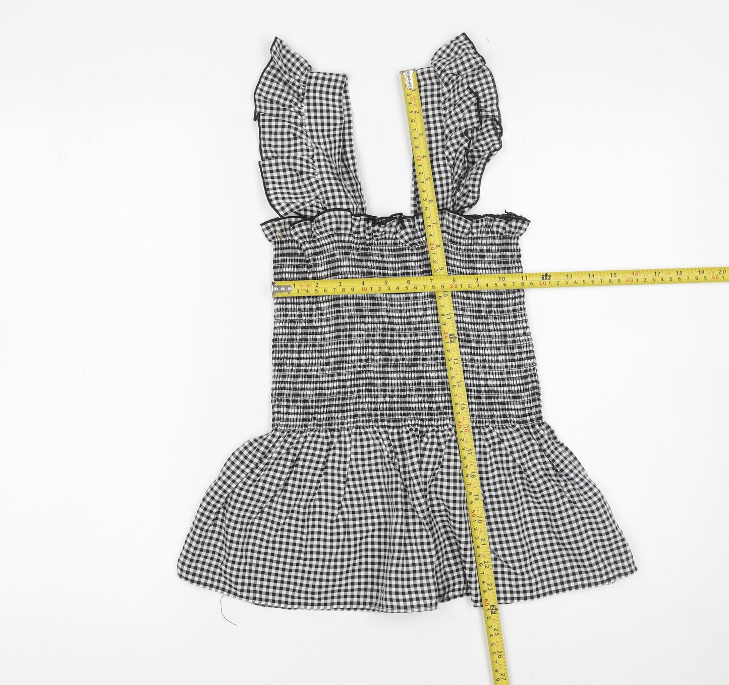 Cameo Rose Womens Black Gingham Sleeveless Smocked Peplum Top Size S