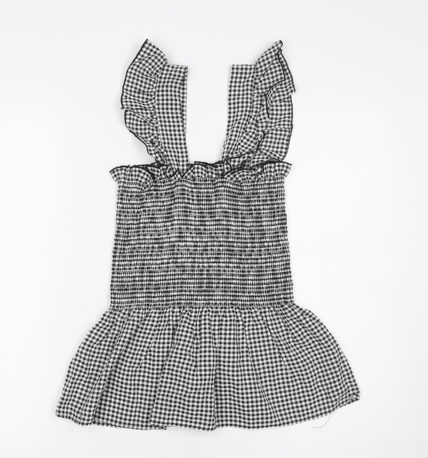 Cameo Rose Womens Black Gingham Sleeveless Smocked Peplum Top Size S