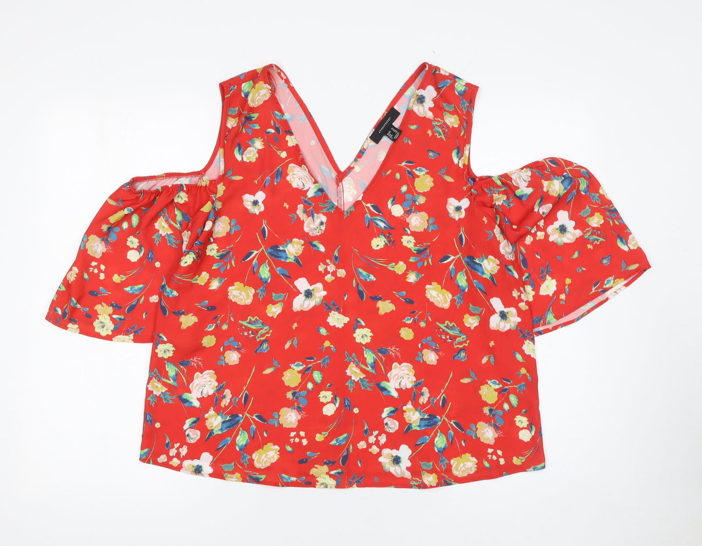 Atmosphere Womens Red Floral Cold Shoulder Tunic Blouse Size 14