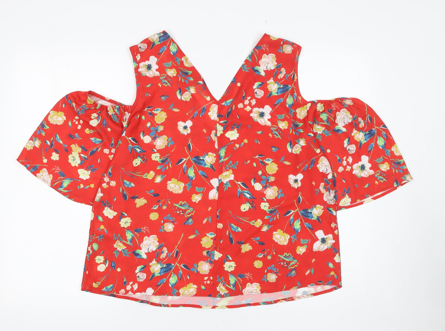 Atmosphere Womens Red Floral Cold Shoulder Tunic Blouse Size 14