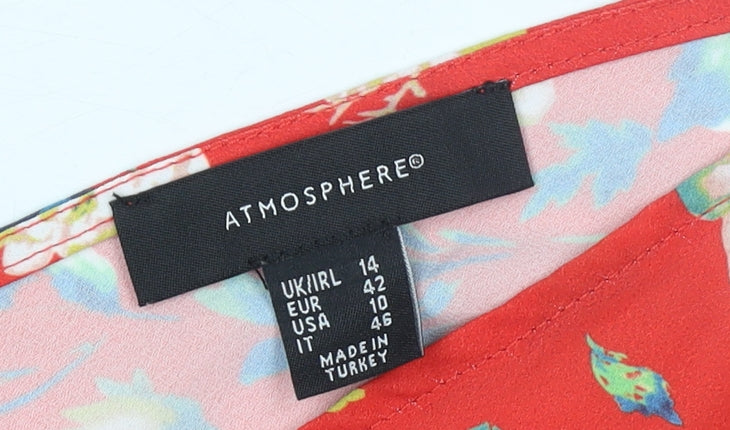 Atmosphere Womens Red Floral Cold Shoulder Tunic Blouse Size 14