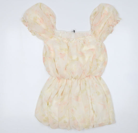 Bershka Women’s Floral Short Puff Sleeve Fit & Flare Dress S